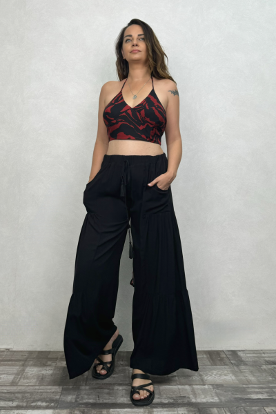 Pileli Salaş Pantolon - Siyah