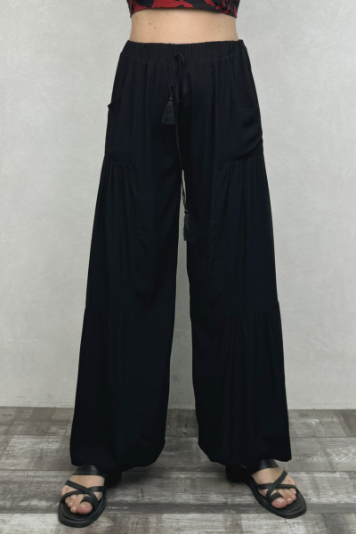 Pileli Salaş Pantolon - Siyah