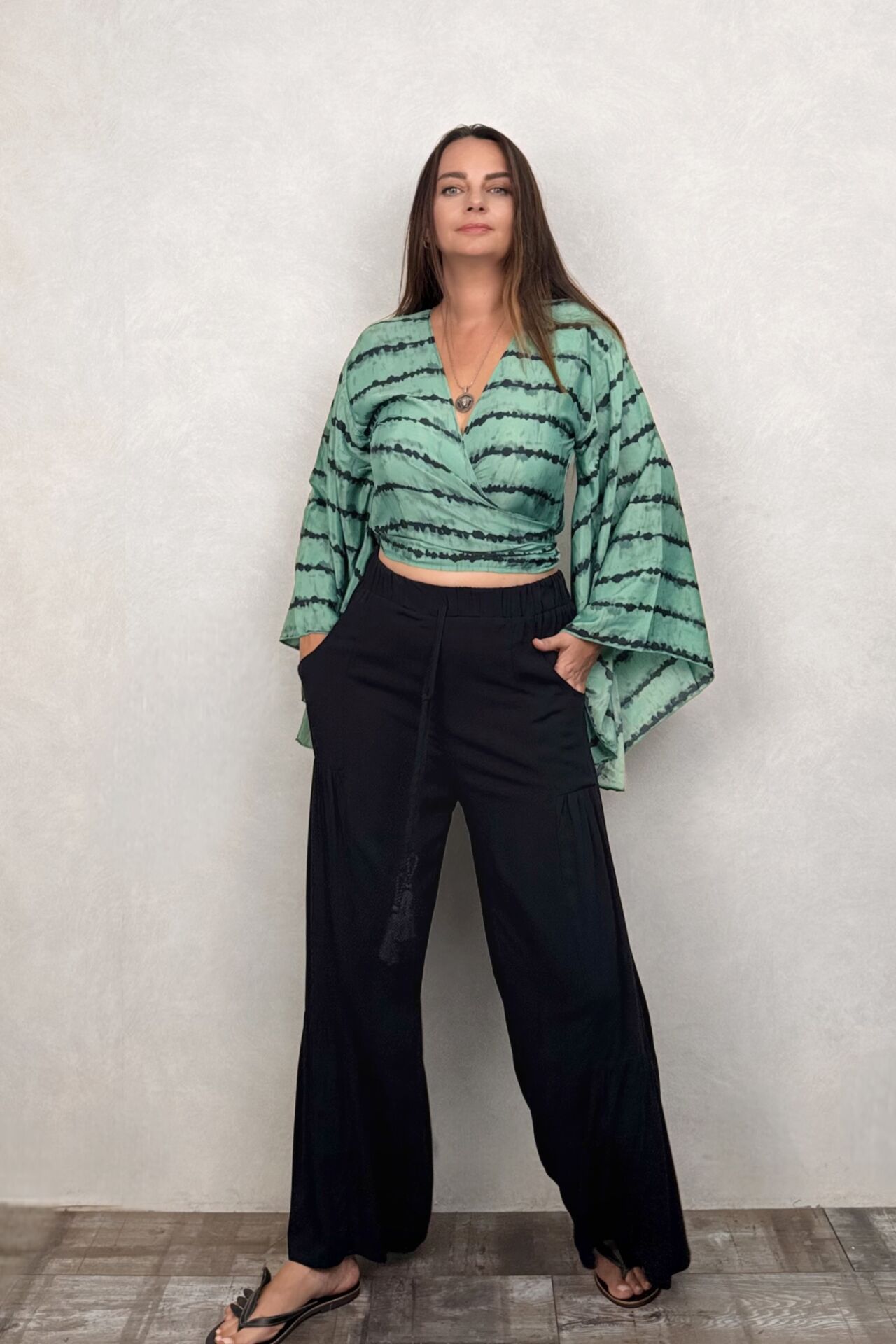 Pileli Salaş Pantolon - Siyah