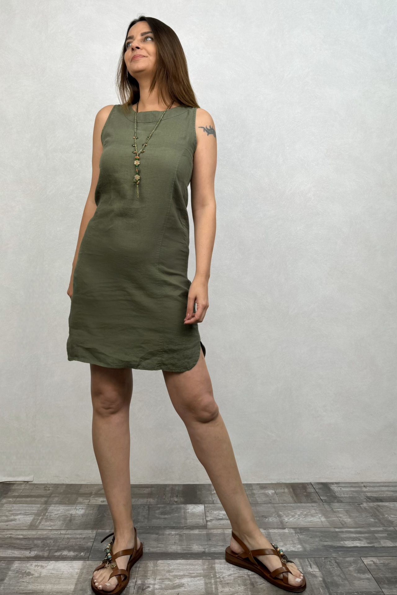 Dolce Keten Elbise - Haki