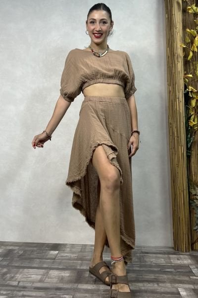 Flora Müslin Etek Praline- Kahve