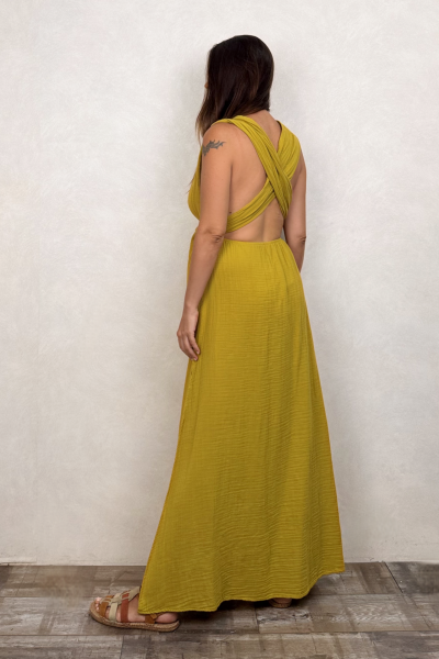 Meis Müslin Elbise Golden Olive - Limon Küfü