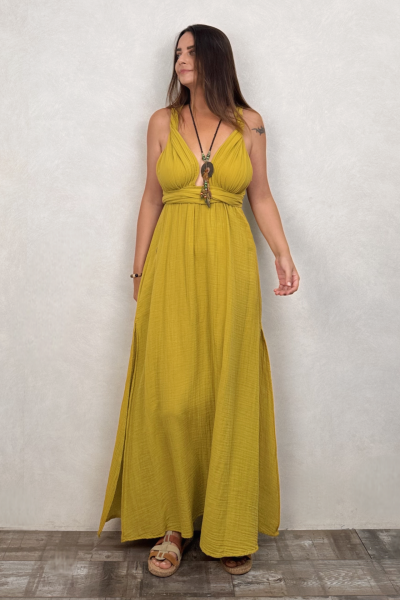 Meis Müslin Elbise Golden Olive - Limon Küfü