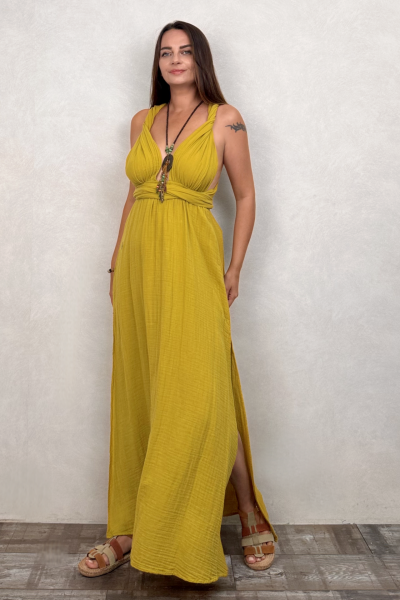 Meis Müslin Elbise Golden Olive - Limon Küfü