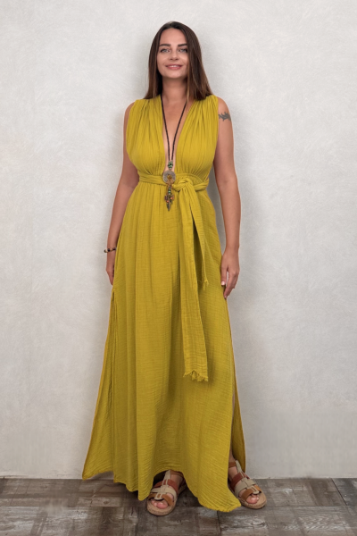 Meis Müslin Elbise Golden Olive - Limon Küfü