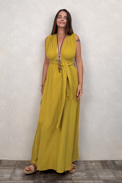 Meis Müslin Elbise Golden Olive - Limon Küfü