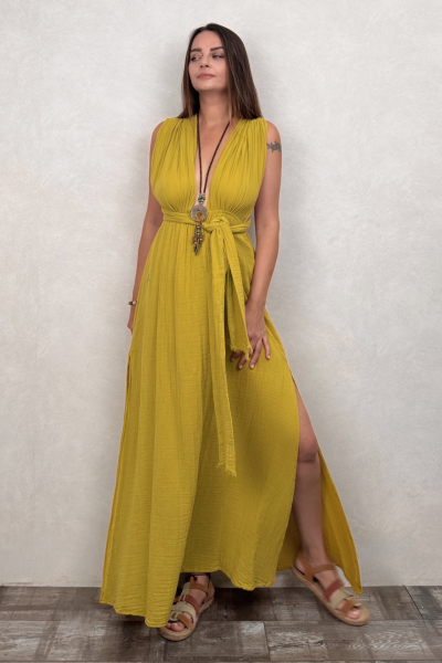 Meis Müslin Elbise Golden Olive - Limon Küfü