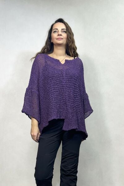 Kayık Yaka Merserize Bluz - Mor