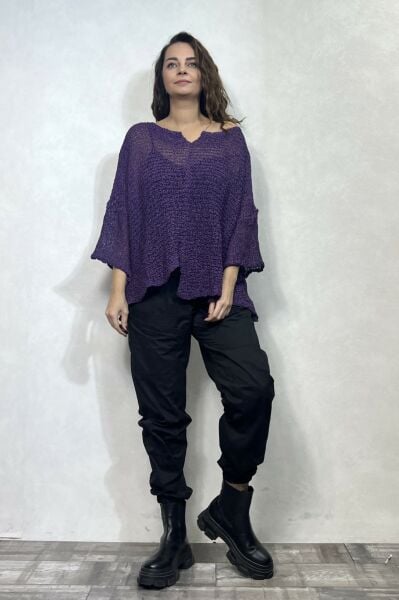 Kayık Yaka Merserize Bluz - Mor