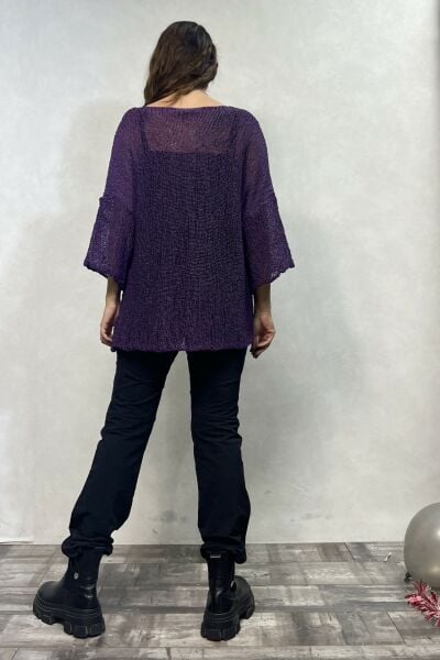 Kayık Yaka Merserize Bluz - Mor