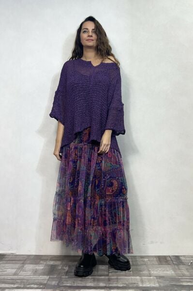 Kayık Yaka Merserize Bluz - Mor