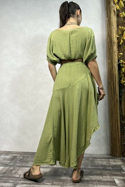 Flora Müslin Etek Sage Green- Yeşil
