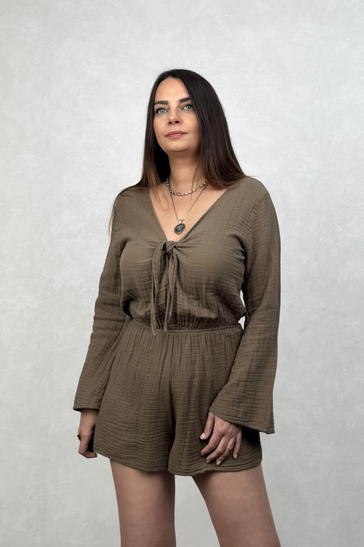 Echo Şortlu Tulum - Neutral Brown -Doğal Kahve