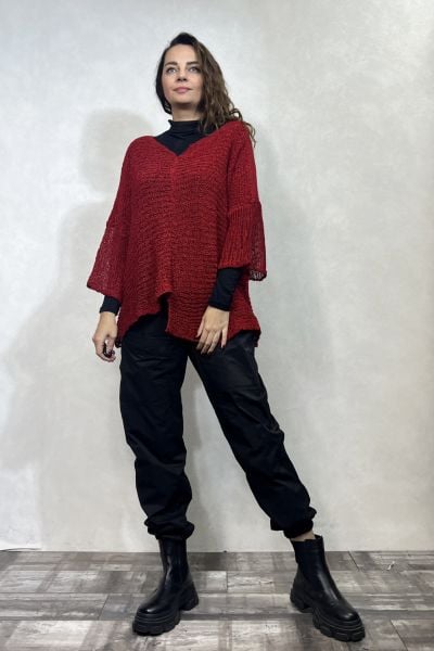 Kayık Yaka Merserize Bluz - Kırmızı