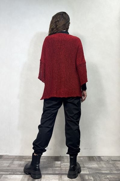 Kayık Yaka Merserize Bluz - Kırmızı