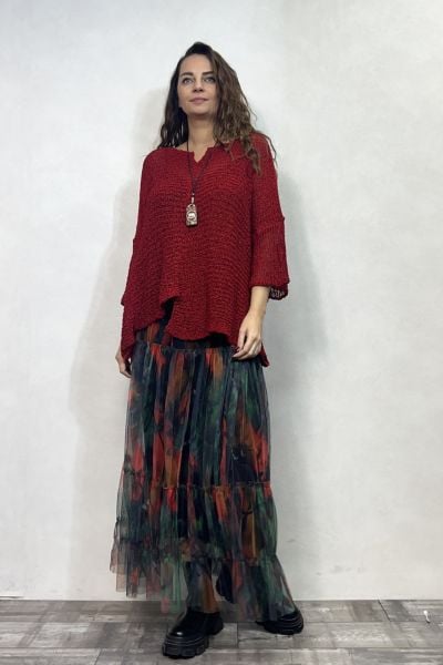 Kayık Yaka Merserize Bluz - Kırmızı