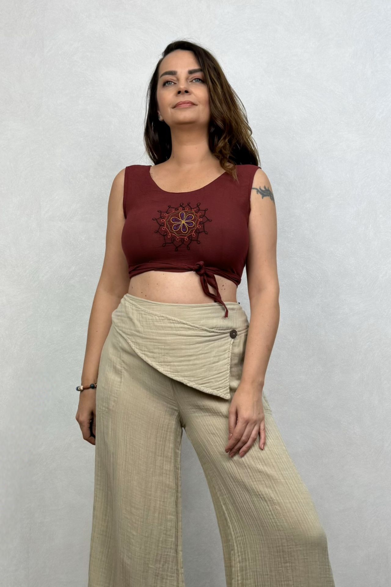 Fuga Crop Bluz- Bordo