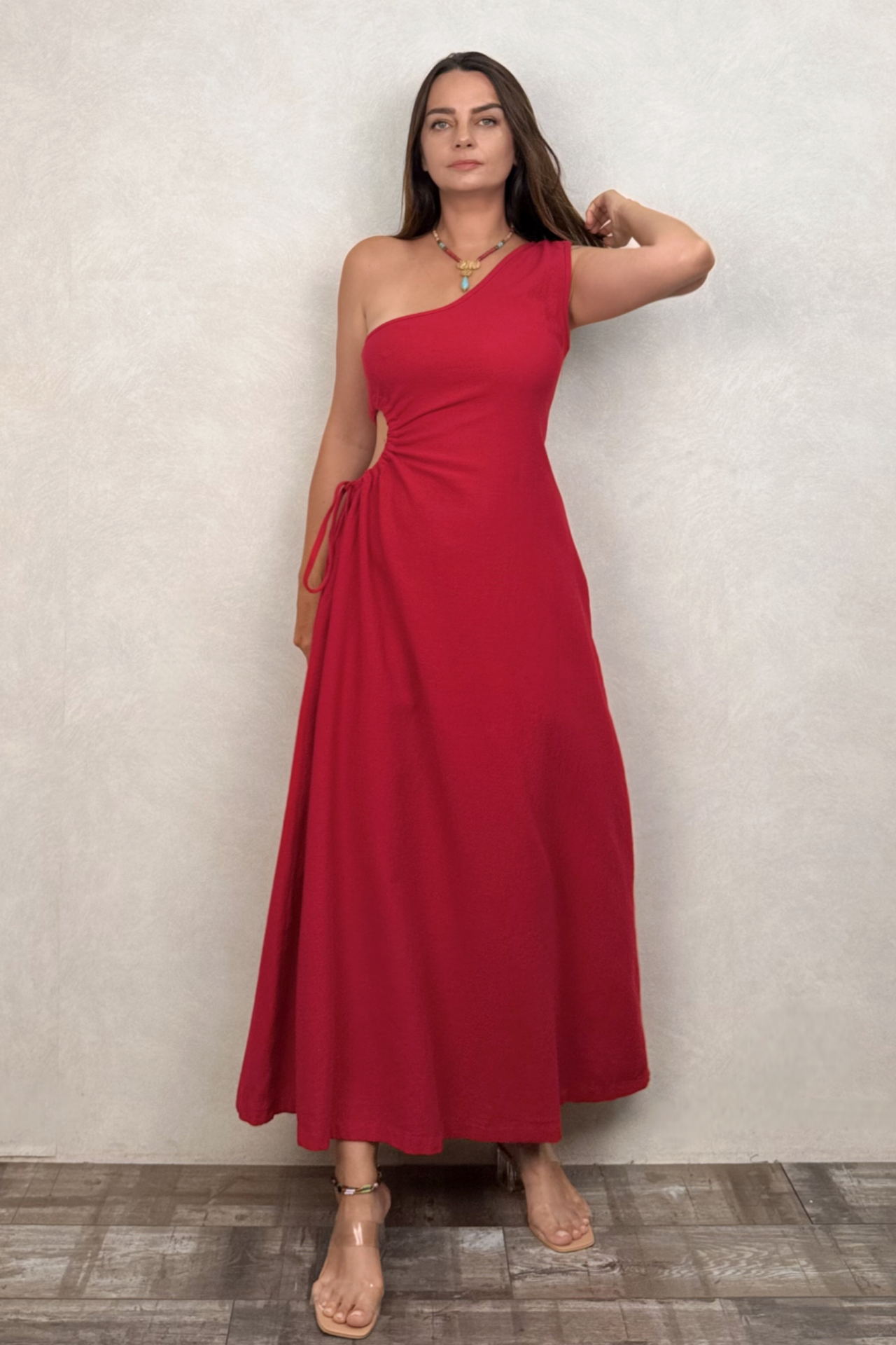 Diana Tek Omuz Elbise Barbados Cherry - Vişne