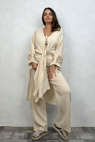 Şahmeran Müslin Kaftan - Bej