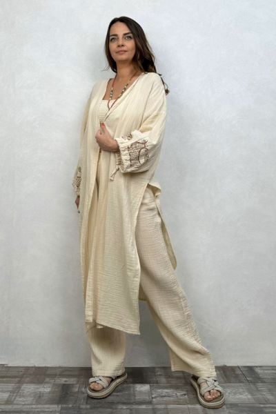 Şahmeran Müslin Kaftan - Bej