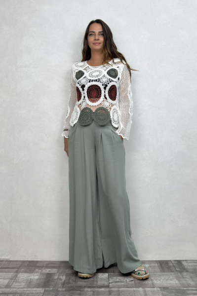 Mandala Desen Dantel Bluz - Beyaz