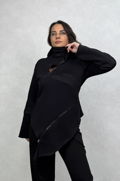 Lamante Fermuarlı Asimetrik Sweat  - Siyah