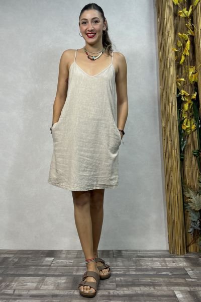 Bona Keten Elbise Semi Grey -  Bej