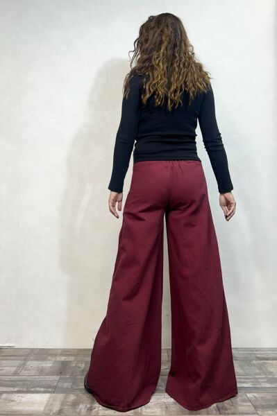 Yama Detaylı Gabardin Pantolon - Bordo