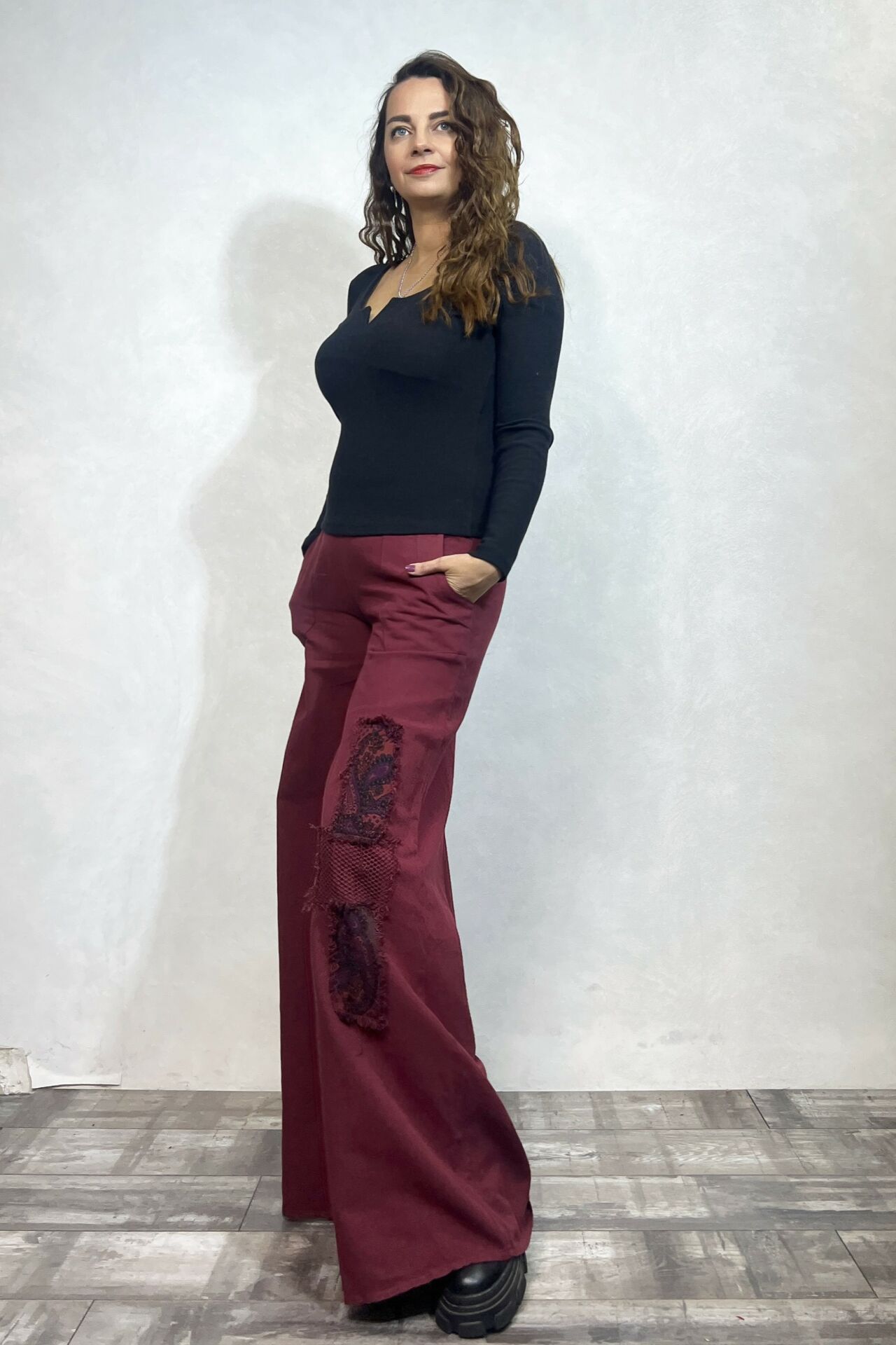 Yama Detaylı Gabardin Pantolon - Bordo