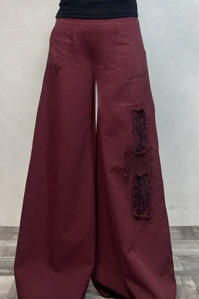 Yama Detaylı Gabardin Pantolon - Bordo