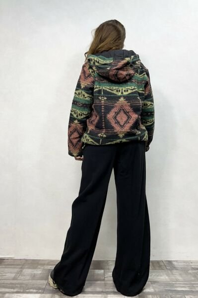 Etnik Desenli Kapüşonlu Sweatshirt