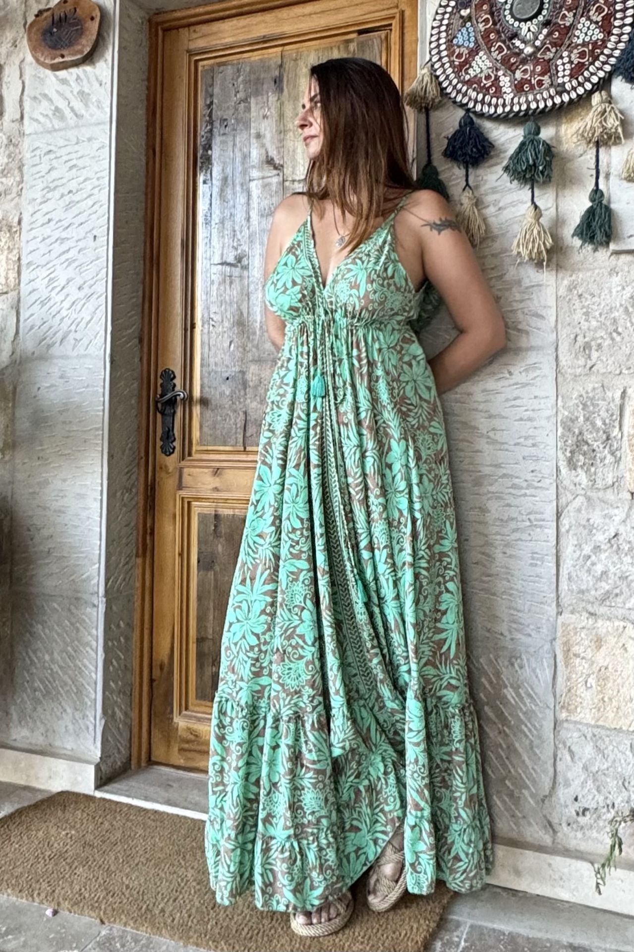 İsabel Arkası Fırfırlı İpek Elbise - Mint