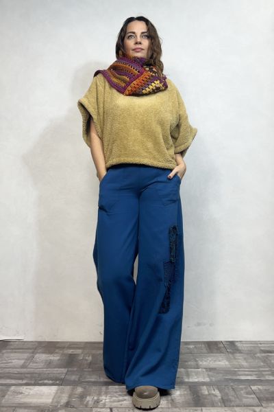Yama Detaylı Gabardin Pantolon - Petrol Mavi