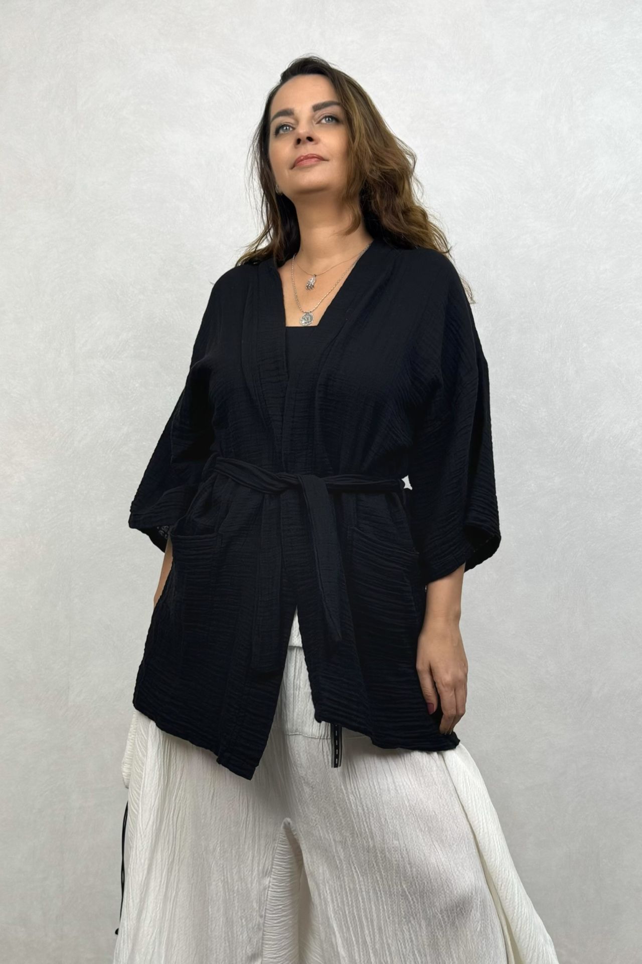 Ceres Müslin Kimono - Siyah