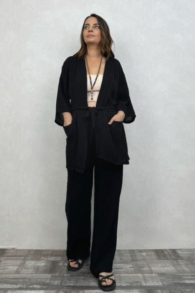 Ceres Müslin Kimono - Siyah