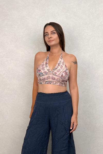 Çift Taraflı İpek Crop - Mavi Toz Pembe