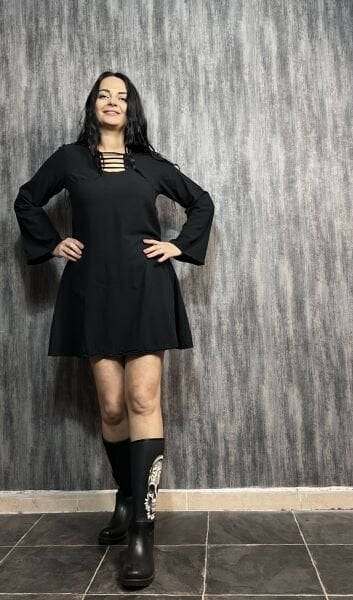 Yaka Detaylı Hippie Elbise Siyah