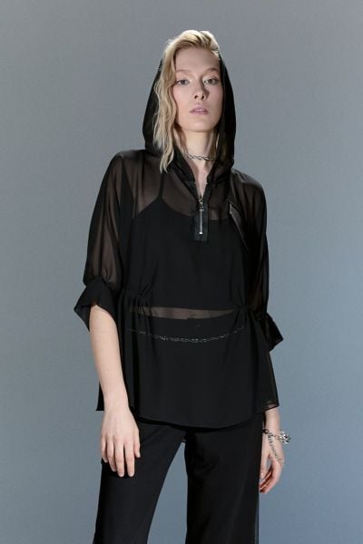 Lamante Tül Kapşonlu Bluz - Siyah