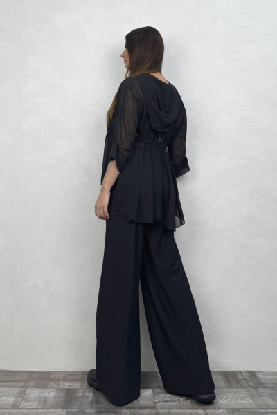 Lamante Tül Kapşonlu Bluz - Siyah