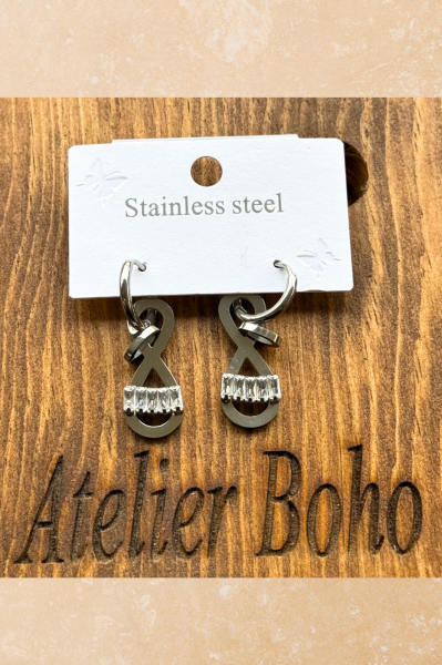 Taşlı Çelik Halka Sallantılı Küpe - Silver