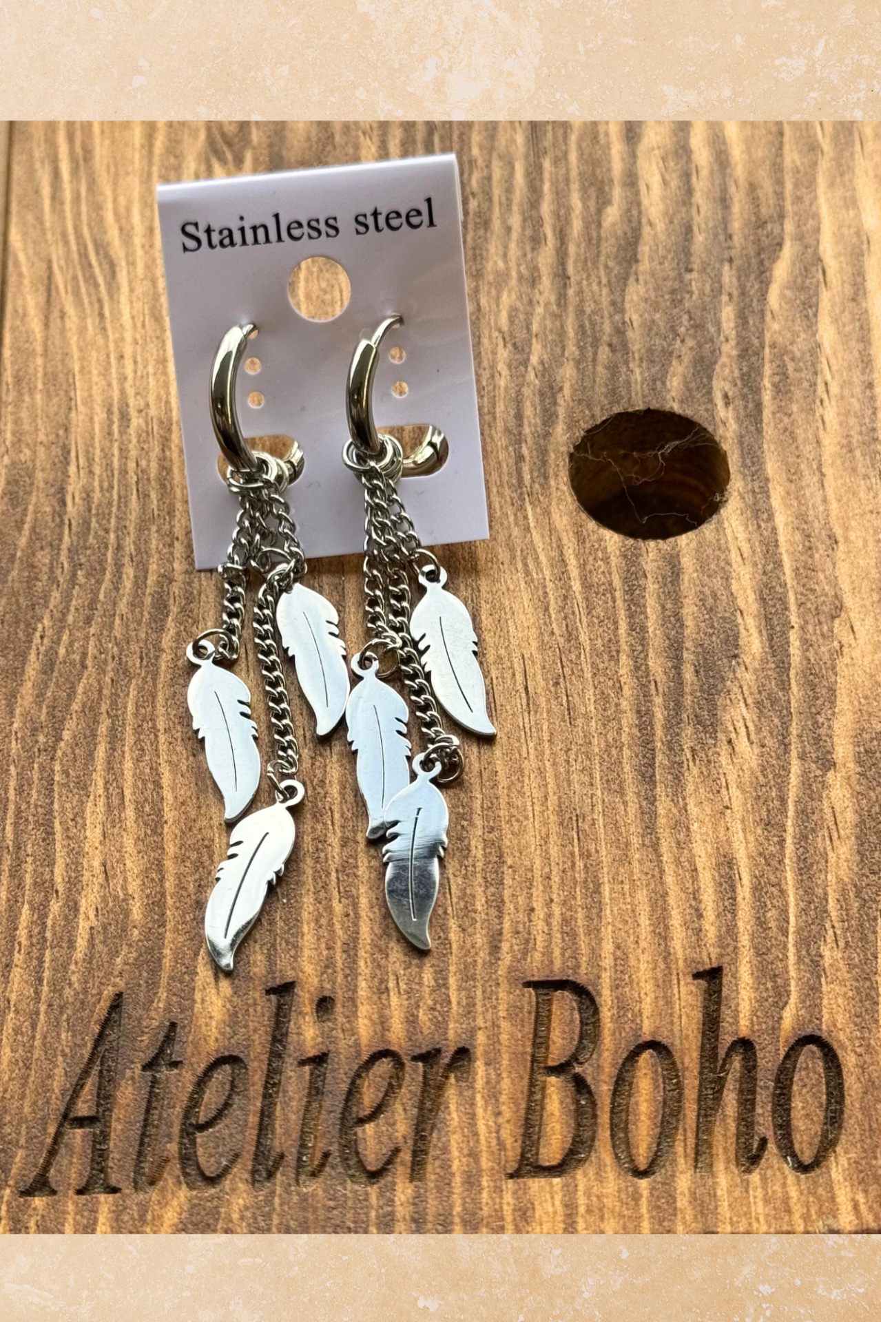 Çelik Halka Tüy Sallantılı Küpe - Silver