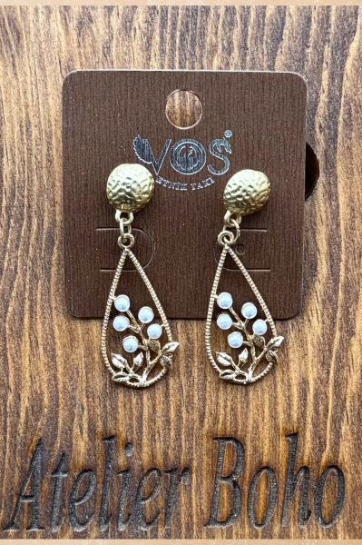 Doğal Taş Saplama Küpe - Beyaz Gold