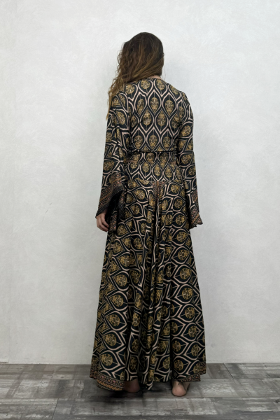 Palermo Kimono Kol İpek Takım - Siyah Gold