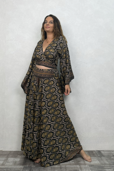 Palermo Kimono Kol İpek Takım - Siyah Gold