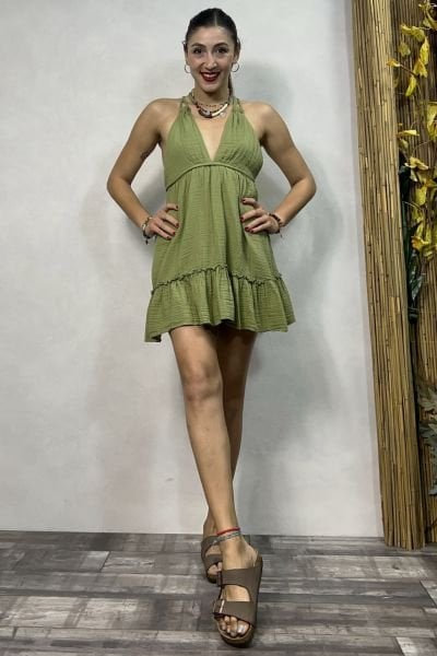 Lotus Mini Elbise Sage Green - Yeşil
