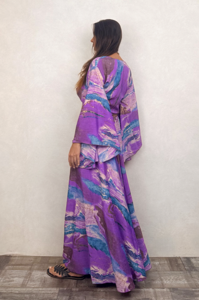Palermo Kimono Kol İpek Takım - Mor