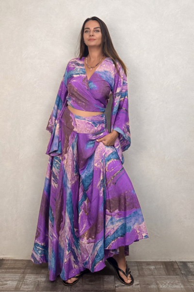 Palermo Kimono Kol İpek Takım - Mor