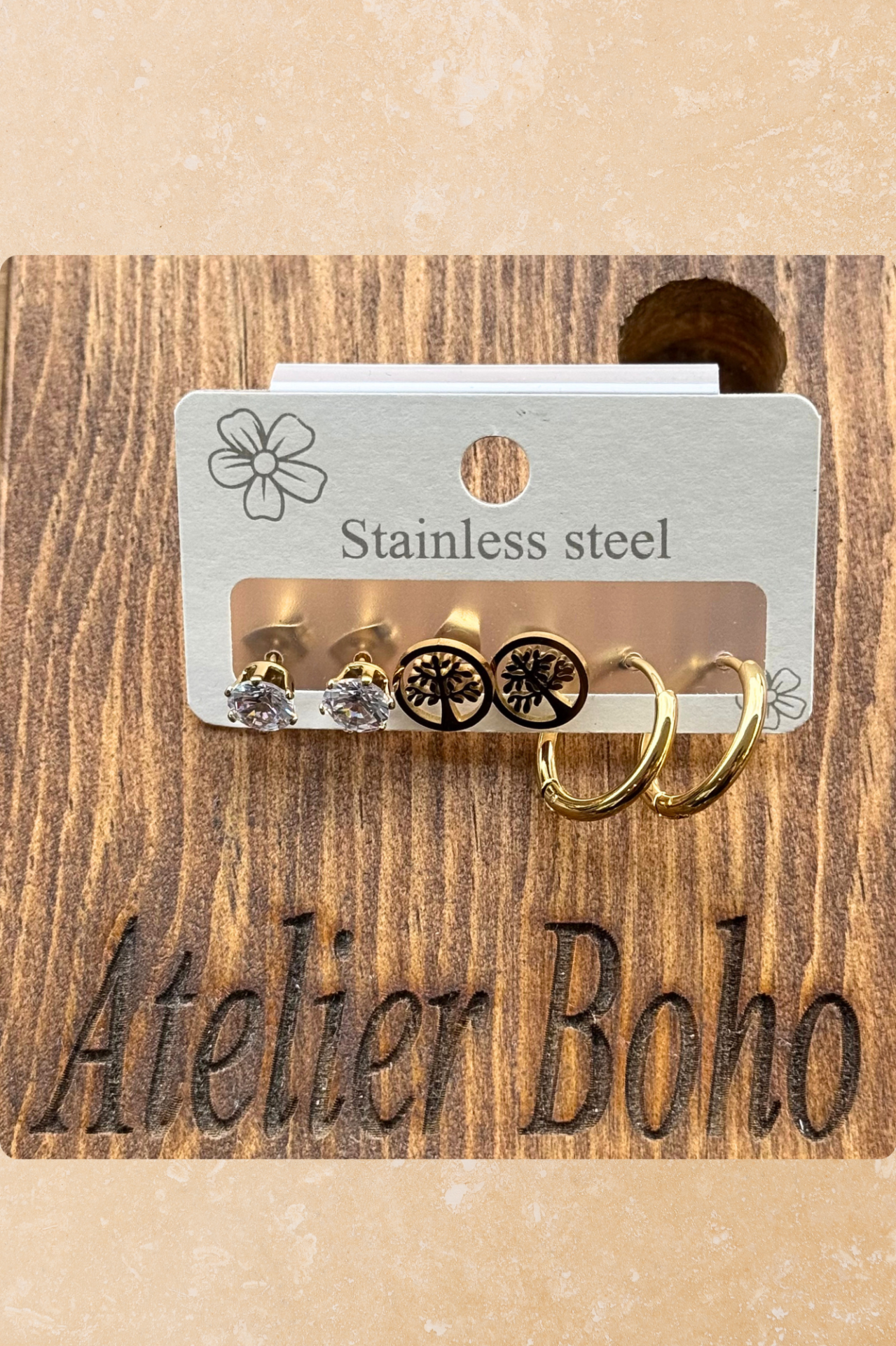 3a Çift Çelik Küpe  - Gold