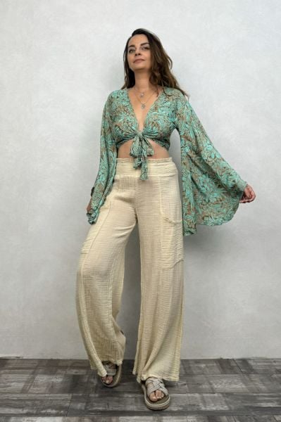 Yarasa Kol İpek Bolero Bluz - Mint