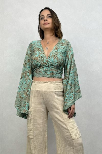 Yarasa Kol İpek Bolero Bluz - Mint